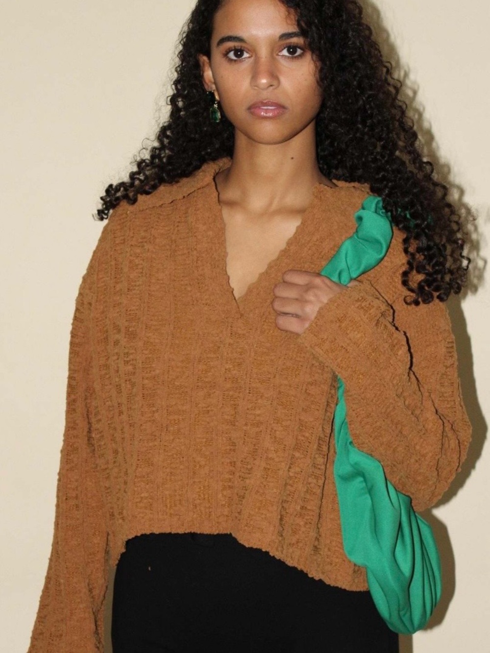 Lush Cropped V-Neck Sweater in Rust Brown